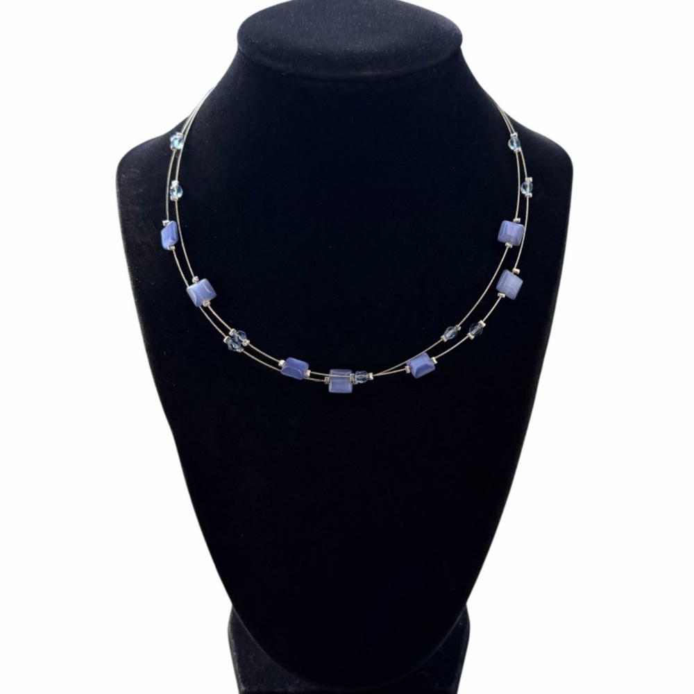 Express Silver Double Stranded Blue Beaded Illusi… - image 1